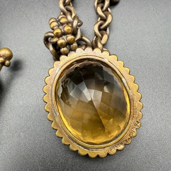 Stephen Dweck 1994 Vintage Bronze Toggle Necklace Citrine Pendant 32" Chain Sign - Picture 6 of 8